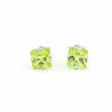 0.6ct Princess Cut Green Peridot Solitaire Stud Earrings 14k White Gold Finish