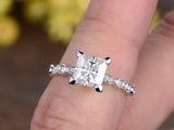 2ct Princess Cut Diamond Engagement Ring 14k White Gold Finish Antique Milgrain