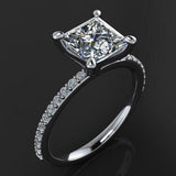 Accents Solitaire Engagement Ring 1.7ct Princess Cut Diamond 14k White Gold Over