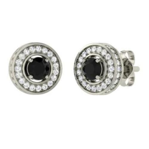 3Ct Round Cut Black Diamond Halo Iced Women Stud Earrings 14K White Gold Finish