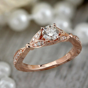 3Ct Round Cut DVVS1 Diamond Nature Inspired Engagement Ring 14K Rose Gold Finish