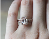 2.5ct Oval Cut Peach Morganite Bridal Set Engagement Ring 14k Rose Gold Finish