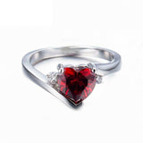 1.1ct Heart Cut Red Garnet Engagement Ring 14k White Gold Over Trilogy Solitaire