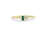 0.4ct Baguette Cut Green Emerald Two Stone Minimalist Ring 14k Yellow Gold Over