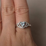 2ct Heart Blue Aquamarine Double Heart Shape Engagement Ring 14k White Gold Over