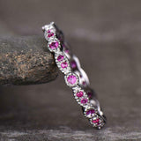 1ct Wedding Band Round Cut Pink Ruby Milgrain Full Eternity 14k WhiteGold Finish