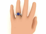 3ct Cushion Cut Blue Sapphire Cluster Accent Milgrain Ring 14k White Gold Finish