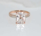 1.6ct Engagement Ring Radiant Cut Diamond Hidden Halo Design 14k RoseGold Finish