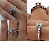 3Ct Emerald Cut Diamond Unique Stylish Engagement Ring 14K White Gold Finish