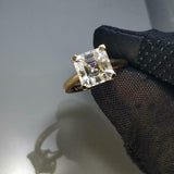 3ct Asscher Cut Diamond Engagement Ring 4 Prong Solitaire 14k Yellow Gold Finish