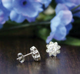 Art Deco Flower Stud Earrings 0.62ct Round Cut Diamond 14k White Gold Finish