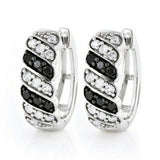 2Ct Round Cut Black White Diamond Stylish Huggies Earrings 14K White Gold Finish