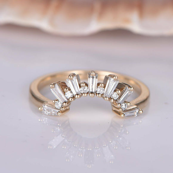 Deco Crown Promise Engagement Ring 2ct Baguette Cut Diamond 14k Rose Gold Finish