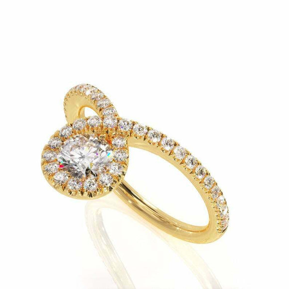 1.6ct Round Cut Diamond Engagement Ring Halo Solitaire 14k Yellow Gold Finish