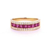 2ct Princess Cut Pink Ruby 3 Row Half Eternity Wedding Band 14k Yellow Gold Over