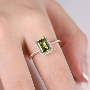 1.2ct Emerald Cut Green Peridot Solitaire Engagement Ring 14k Rose Gold Finish