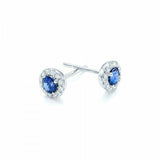 1ct Round Cut Blue Sapphire Halo Women Stud Earrings 14k White Gold Finish