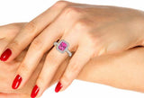 2.5ct Emerald Pink Sapphire Halo Solitaire with Accent Ring 14k Rose Gold Finish