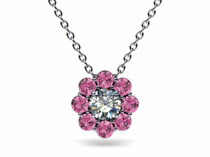 1.7ct Diamond Round Cut Pink Sapphire Halo Pendant with Chain 14k WhiteGold Over