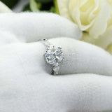 3ct Elongated Cushion Cut Diamond Engagement Ring Trilogy 14k White Gold Finish