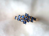 3ct Princess Cut Blue Sapphire Cluster Minimalist Ring 14k Yellow Gold Finish