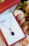 2ct Oval Cut Blue Sapphire Pendant Chain Diamond Solitaire 14k White Gold Finish