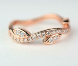 1ct Wedding Ring Band Round Cut Diamond Leaf Wave Eternity 14k Rose Gold Finish