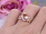 2ct Oval Cut Peach Morganite Engagement Ring Butterfly Design 14k Rose Gold Over