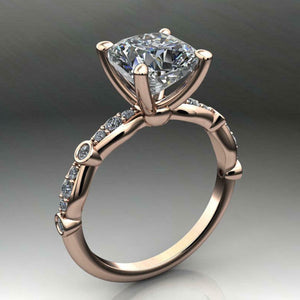 Solitaire with Round Accents Ring 2.5ct Cushion Cut Diamond 14k Rose Gold Finish