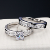 Women Bridal Set Engagement Ring 2ct Princess Cut Diamond 14k White Gold Finish