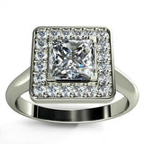 1.7ct Princess Cut Diamond Halo Square Engagement Ring 14k White Gold Finish