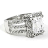 2.1ct Emerald Cut Diamond Engagement Ring Halo Split Shank 14k White Gold Finish