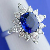 3ct Cushion Cut Blue Sapphire Engagement Ring Floral 14k White Gold Finish