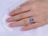 1.9ct Emerald Cut Blue Sapphire Engagement Ring Trilogy 14k White Gold Finish