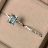 2ct Emerald Cut Blue Aquamarine Engagement Ring Bridal Set 14k White Gold Finish