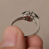 2ct Trillion Cut Green Emerald Two Stone Engagement Ring 14k White Gold Finish