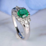 2.2ct Cushion Cut Green Emerald Diamond Halo Solitaire Ring 14k WhiteGold Finish