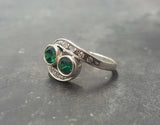 2ct Engagement Ring Round Cut Green Emerald Two Stone Swirl 14k WhiteGold Finish