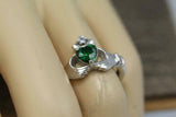 1ct Heart Cut Green Emerald Engagement Ring Diamond Claddagh 14k WhiteGold Over