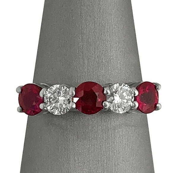 2Ct Round Cut Pink Ruby Diamond Five Stone Wedding Band Ring 14K White Gold Over