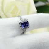 2.4ct Cushion Cut Blue Sapphire Engagement Ring Diamond Halo 14k White Gold Over