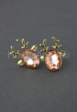 1ct Oval Simulated Morganite Deer Antler Stud Earrings 14k Yellow Gold Plated