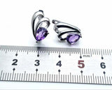 2ct Stud Earrings Pear Cut Purple Amethyst Split Design 14k White Gold Finish