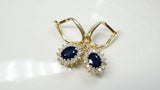 1ct Oval Blue Sapphire Halo Cluster Vintage Drop Earrings 14k Yellow Gold Finish