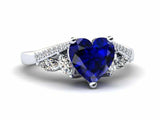 2ct Heart Sapphire Engagement Ring Art Deco Diamond Accent 14k White Gold Finish