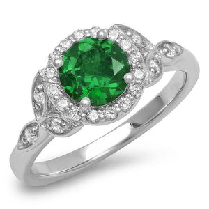 2ct Round Green Emerald Engagement Ring Diamond Floral Halo 14k White Gold Over