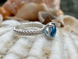 2.5ct Cushion Cut London Blue Topaz Braided Solitaire Ring 14k White Gold Finish