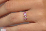 1.5ct Oval Pink Sapphire Trilogy Minimalist Engagement Ring 14k Yellow Gold Over