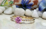 1.2ct Round Cut Pink Sapphire Solitaire with Accent Ring 14k Yellow Gold Finish