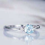 1ct Round Cut Blue Aquamarine Engagement Ring Three Stone 14k White Gold Finish